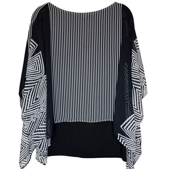 Frank Lyman Black and White Sheer Chiffon Overlay Poncho Top Size 10 Old Money - Picture 3 of 16